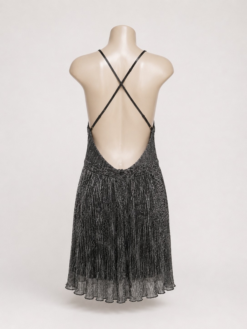 Lulus Womens Metallic Charcoal Criss-Cross Straps V-Neck Mini Dress Size M - Picture 7 of 9